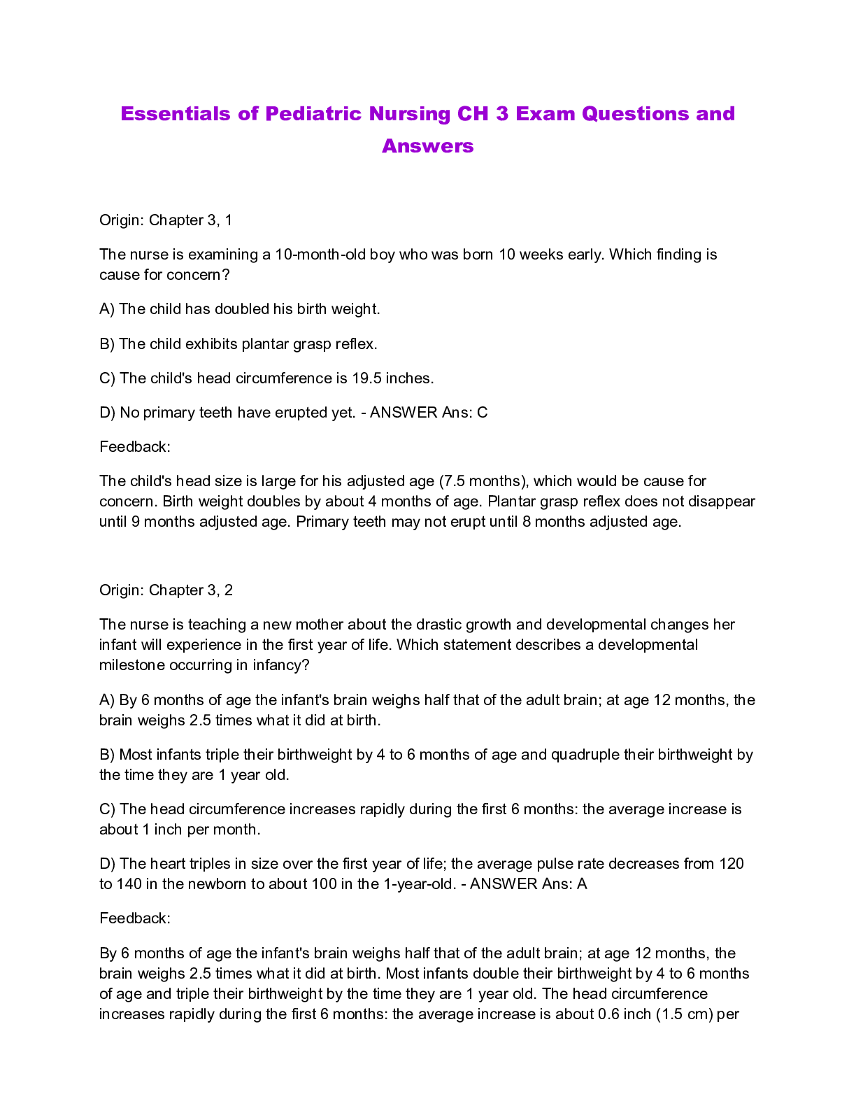 Preview image for Essentials of Pediatric Nursing CH 3 Exam Questions and Answers